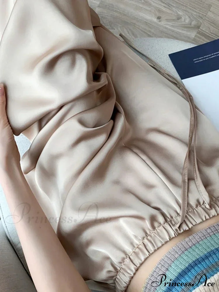 Simple Knitting Pit Strip Elastic Waist Mop Straight Tube Casual Pants White / S