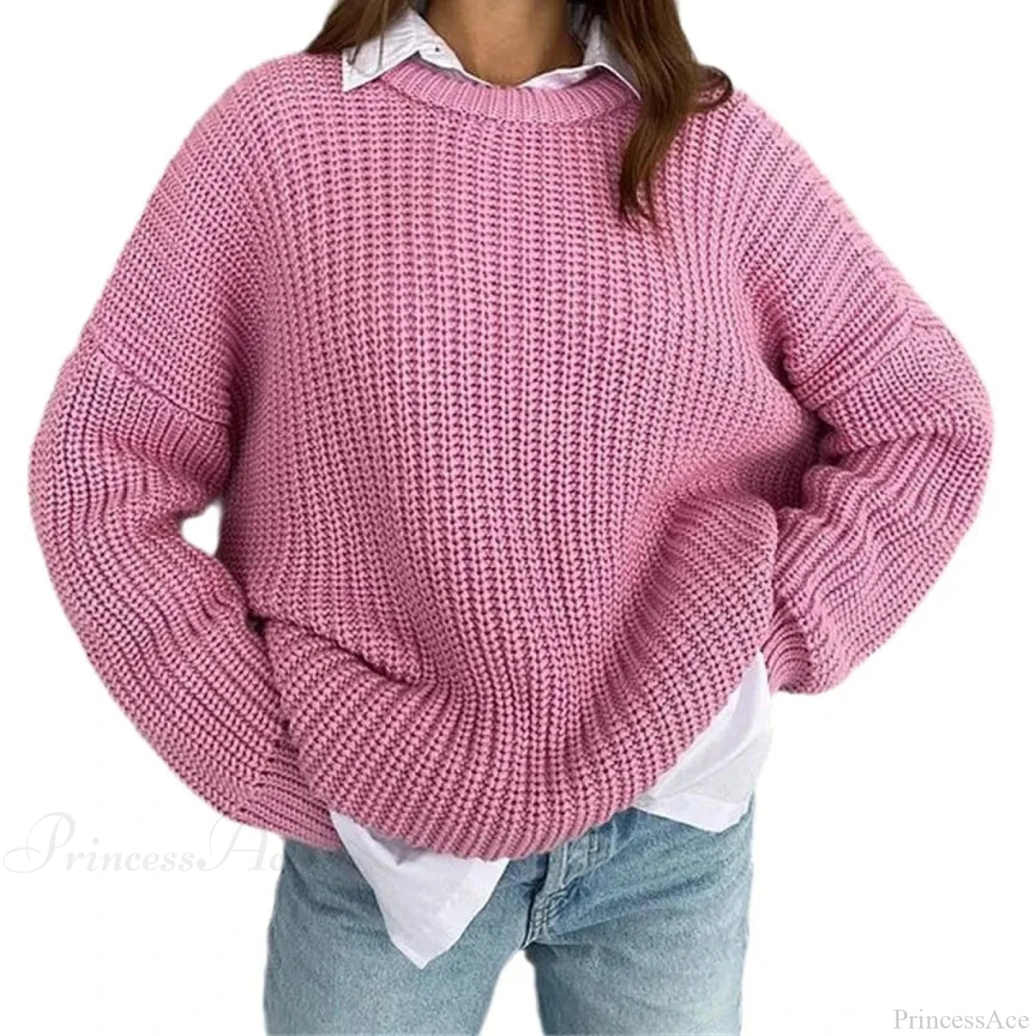 Simple Pullover Purple Y2k Sweater Pink / S