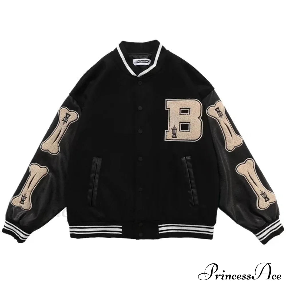 Simple Unisex Baseball Colleage Jacket Black / M