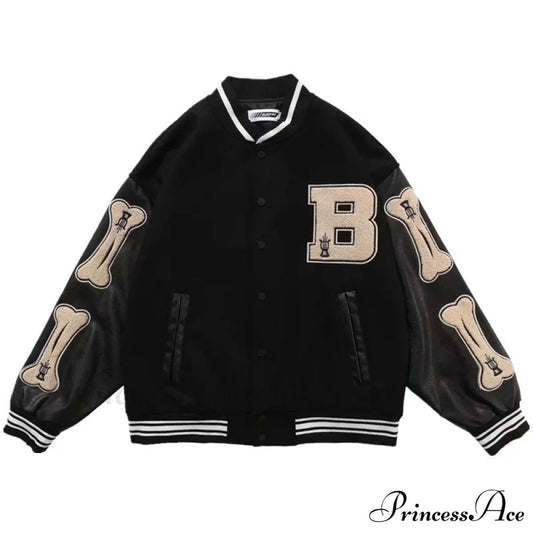 Simple Unisex Baseball Colleage Jacket Black / M