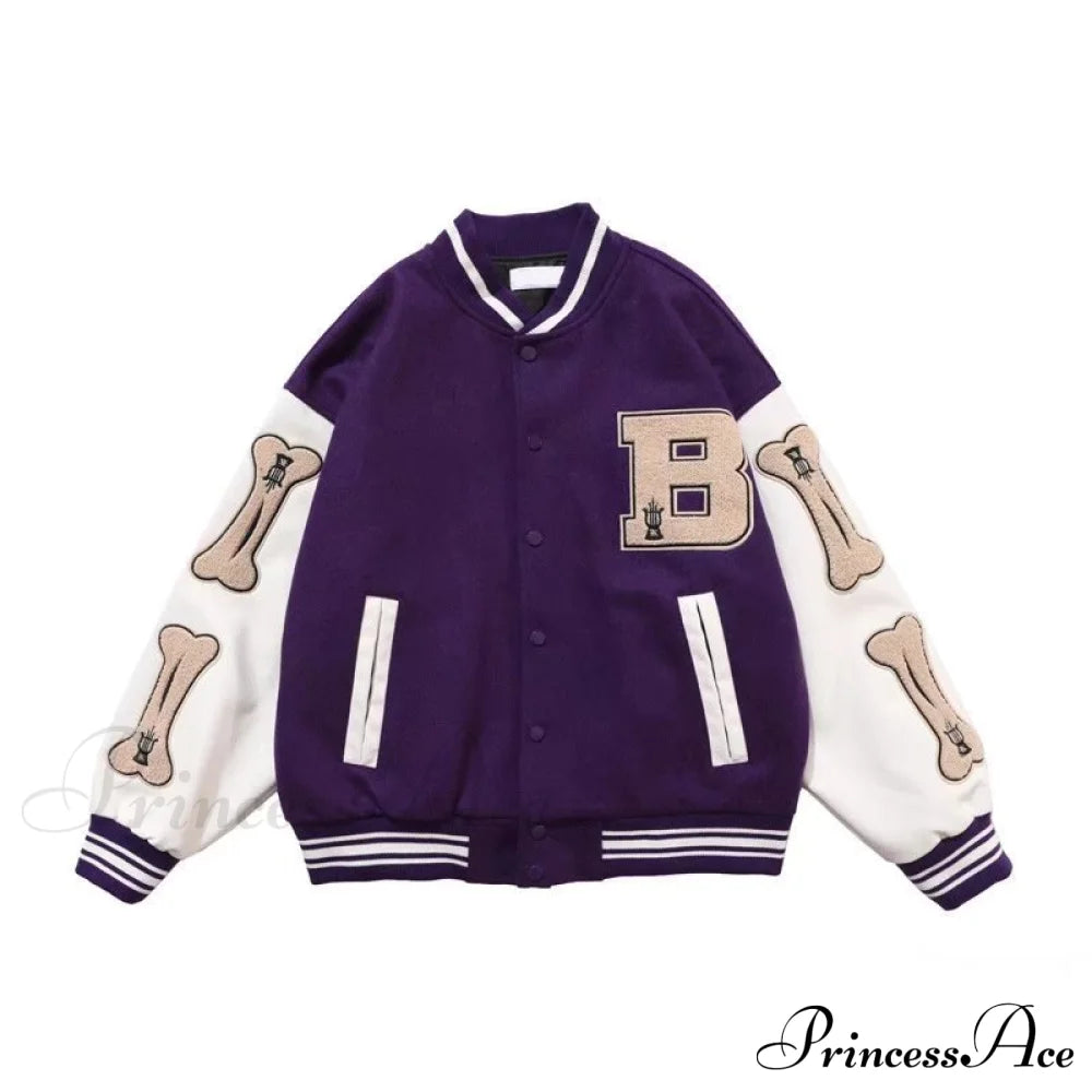 Simple Unisex Baseball Colleage Jacket Purple / M