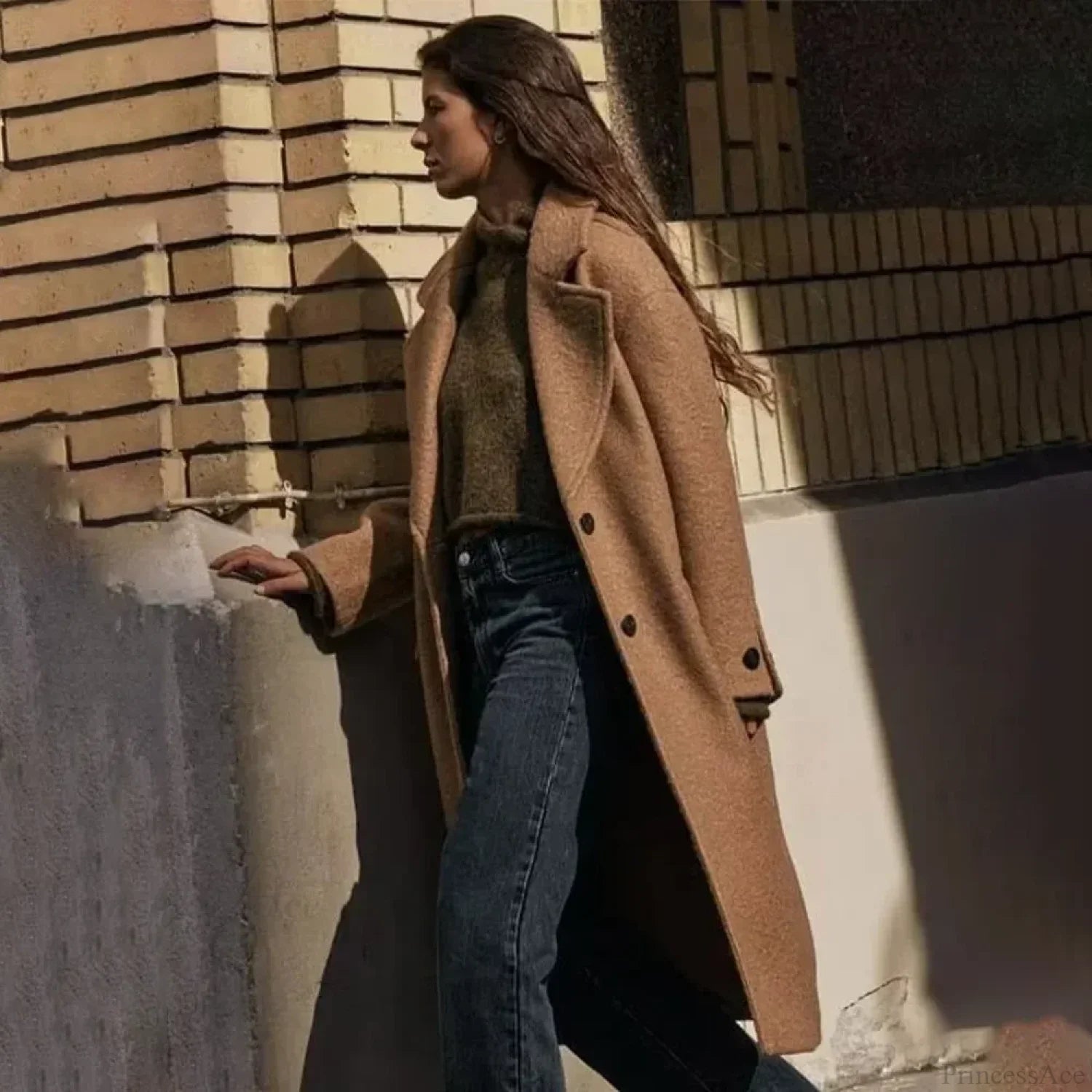 Single-Breasted Casual Woolen Overcoat
