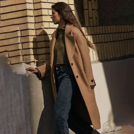 Single-Breasted Casual Woolen Overcoat