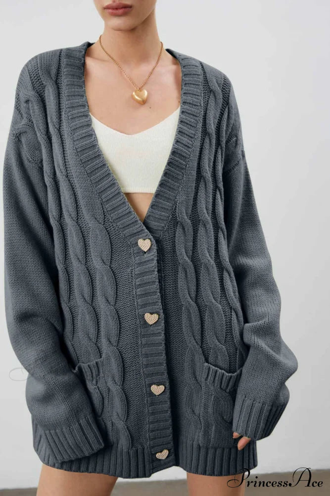 Single-Breasted Knit Cable Cardigan Dark Grey / S Cardigans