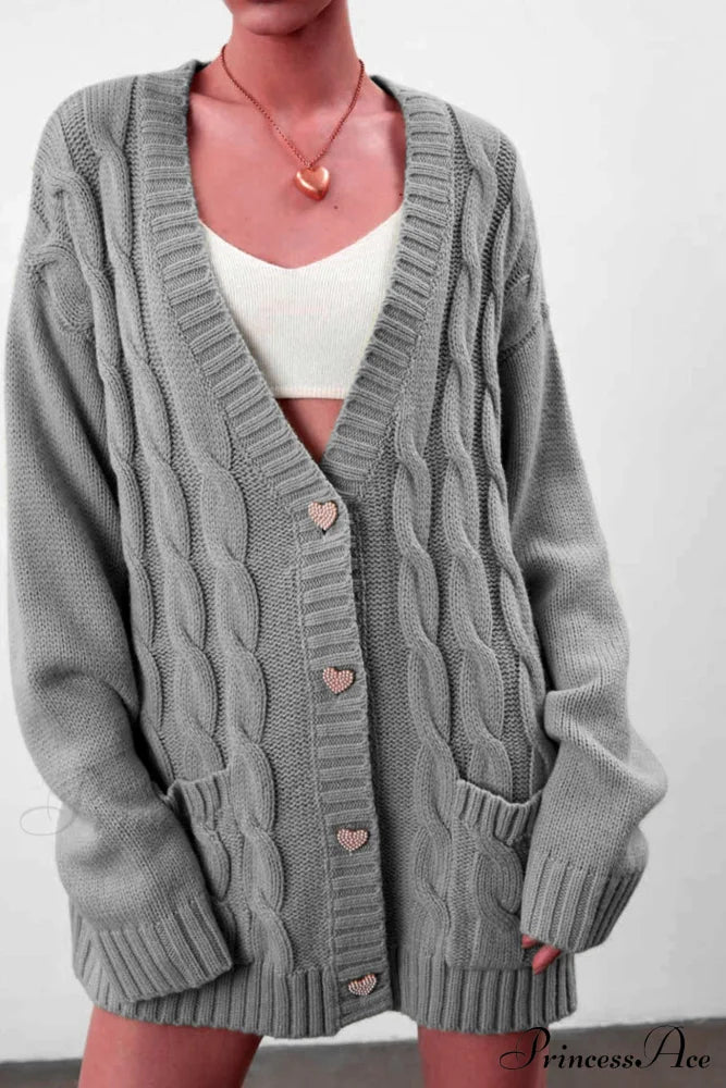 Single-Breasted Knit Cable Cardigan Light Grey / S Cardigans