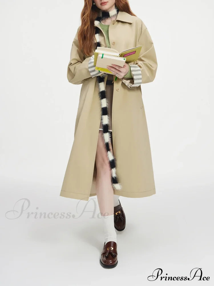 Single Breasted Korean Design Sense Contrasting Color Medium Long Stylish Coat Coats-L