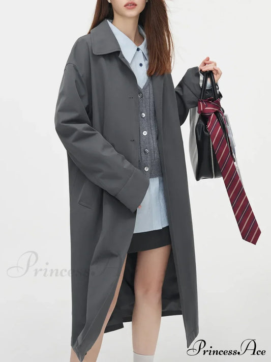 Single Breasted Korean Design Sense Contrasting Color Medium Long Stylish Coat Coats-L