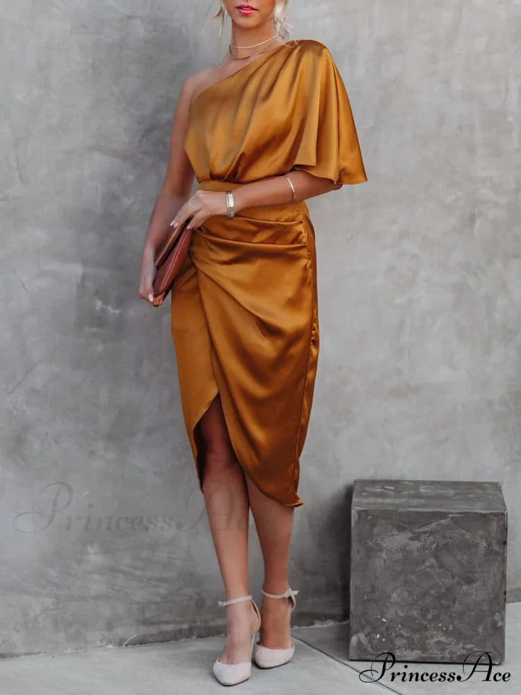 Single Sleeve Stylish Irregular Evening Dress Orange / S Dresses