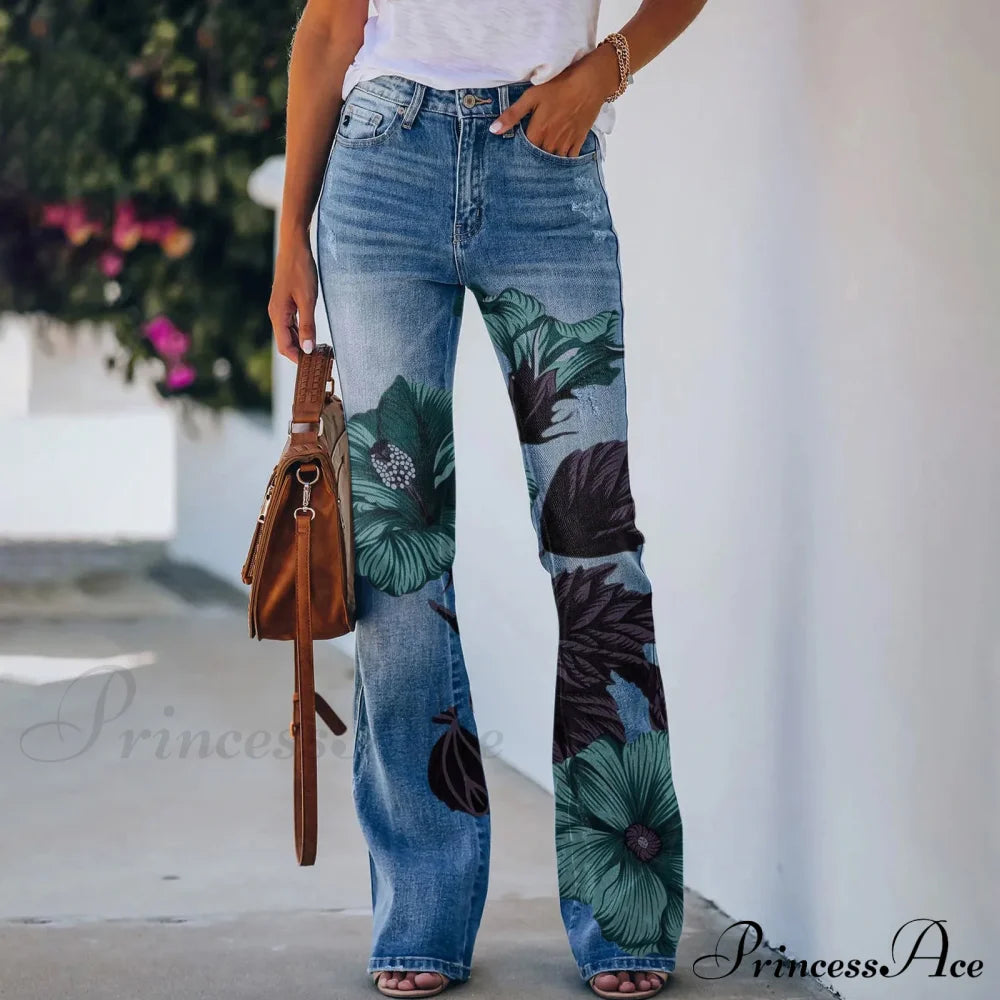 Size Printed Flared Bell Bottom Jeans