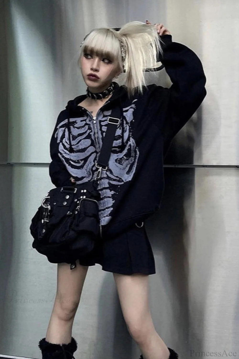 Skeleton Print Oversized Hoodie