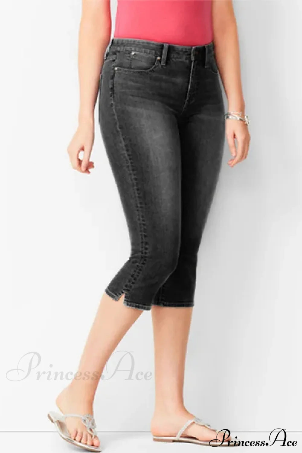 Skinny Knee Length Woman’s Cropped Trousers Women Elastic High Waist Mom Oversize Blue Denim