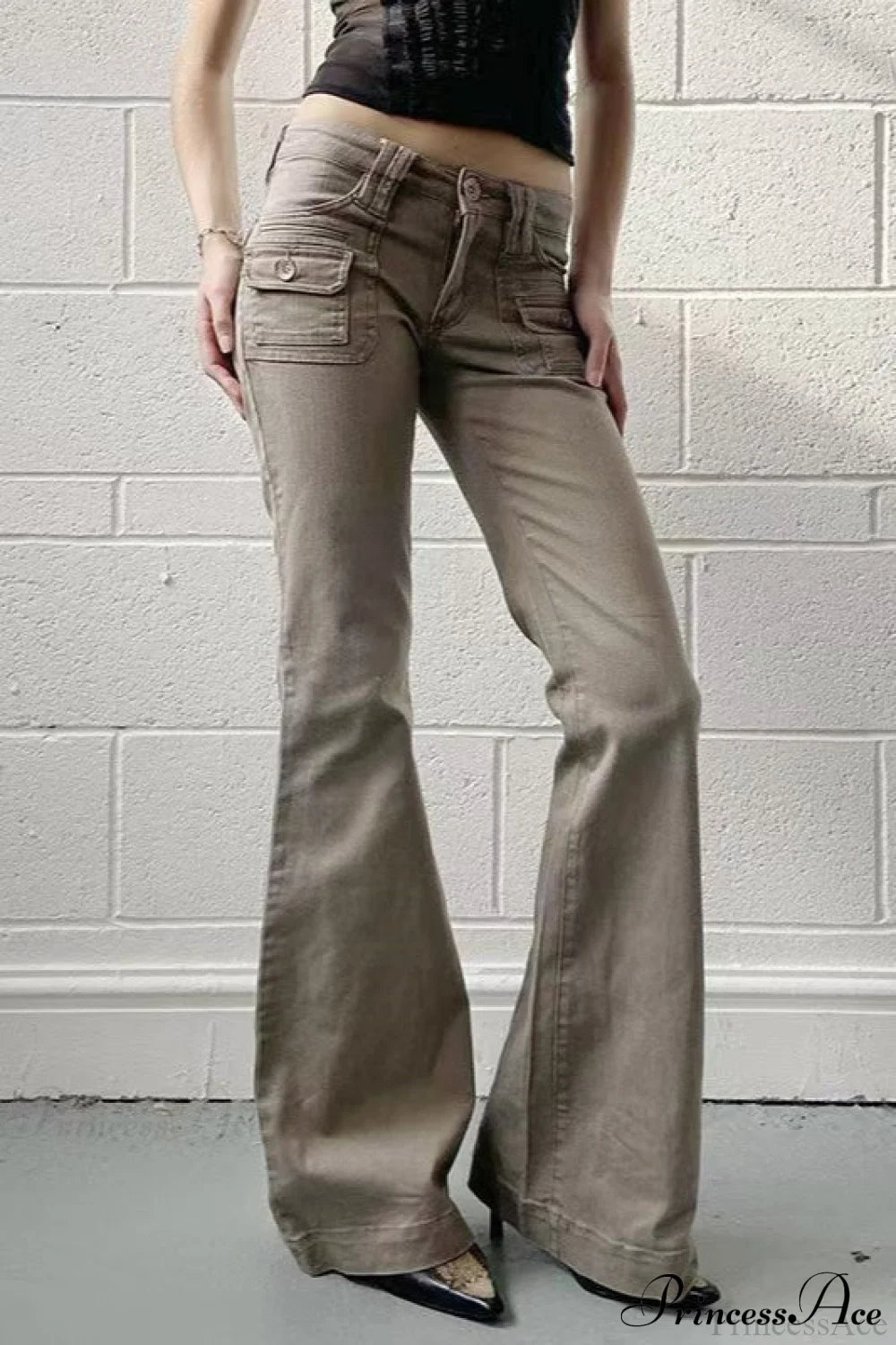 Skinny Low Rise Vintage Bootcut Cargo Pants Khaki / S