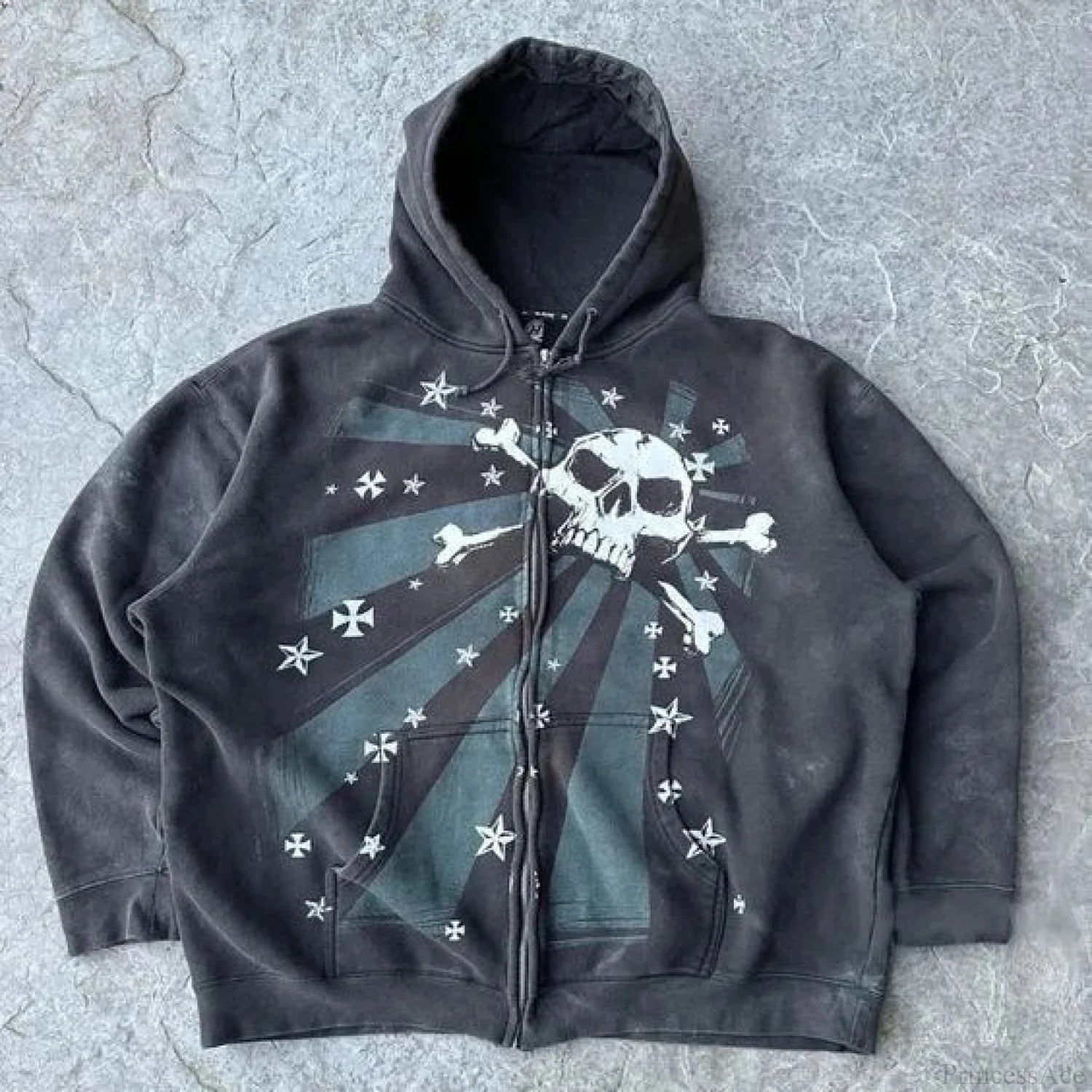 Skull Graphic Zipper Hoodie black 8 / S