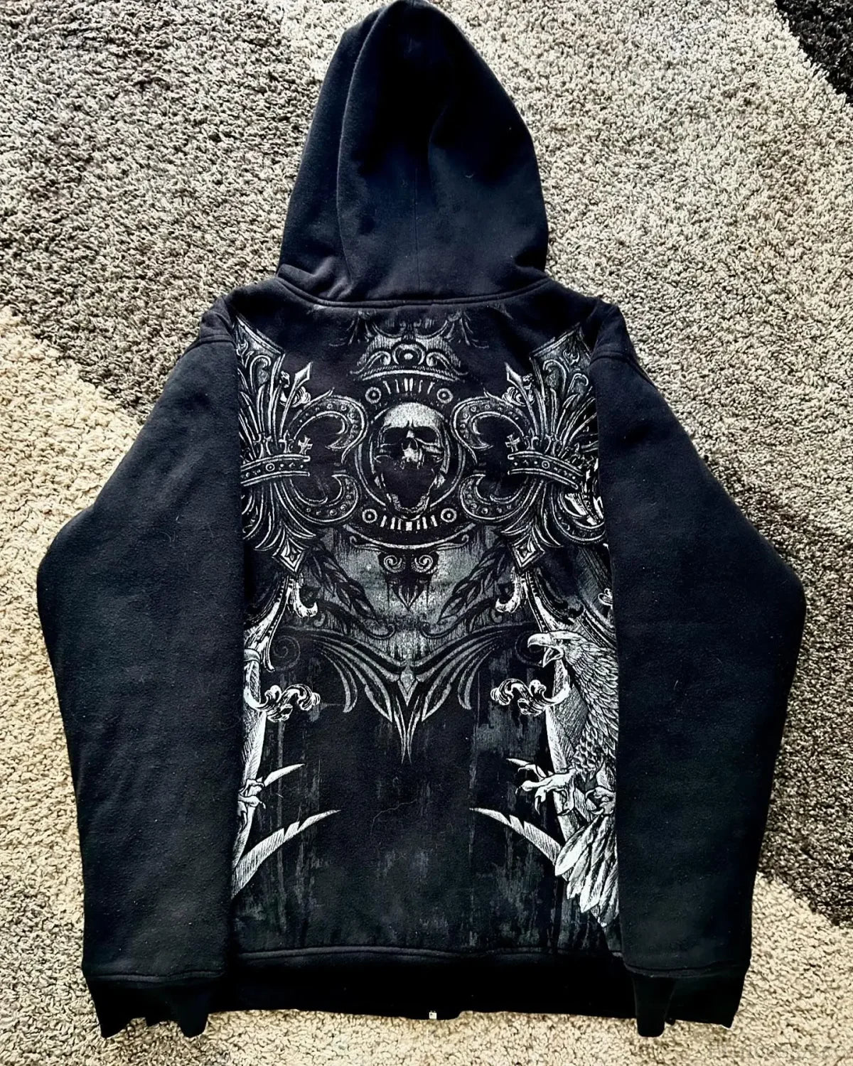 Skull Print Zipper Casual Hoodie black 4 / S