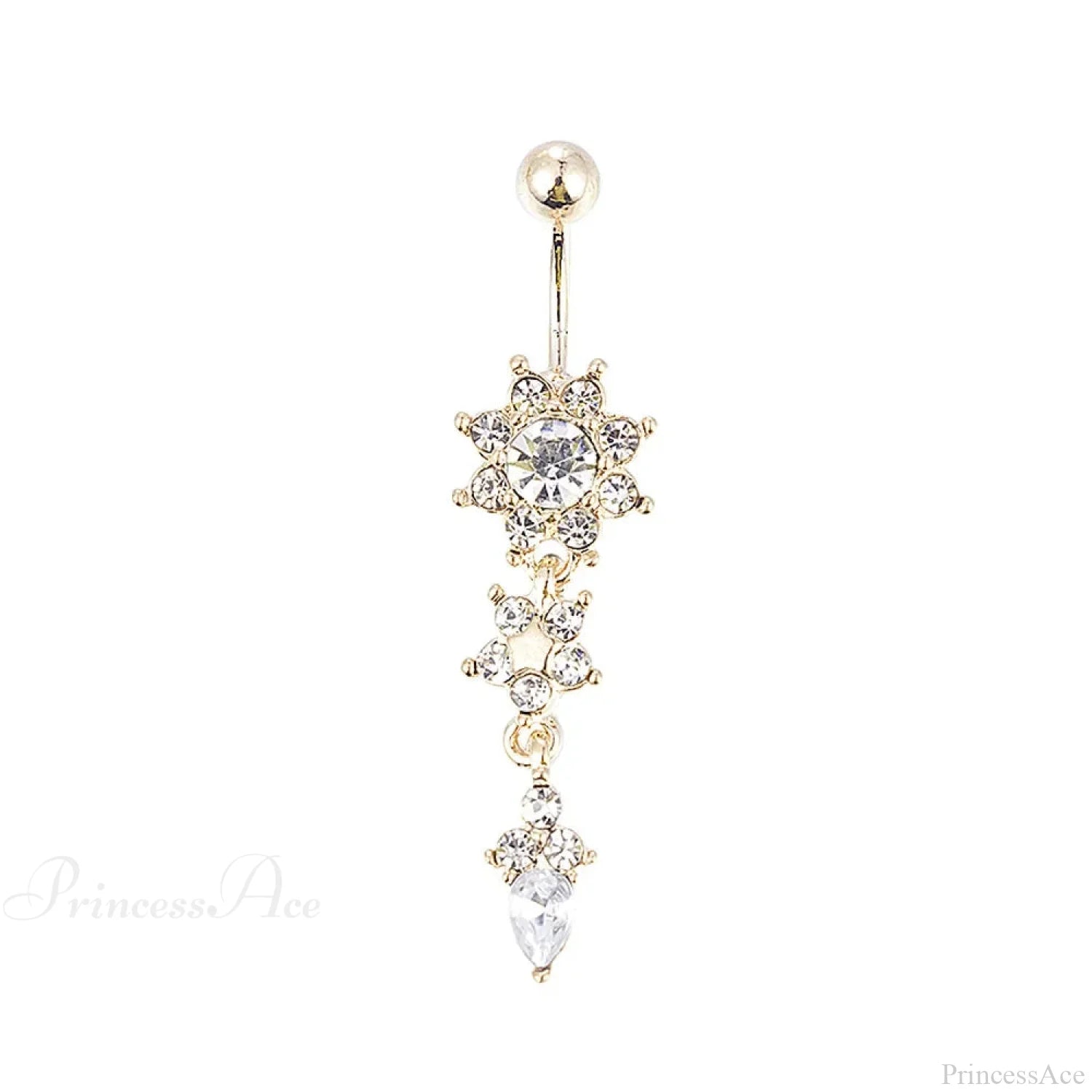 Skull Serpent Dangle Dark Belly Ring Gold flower