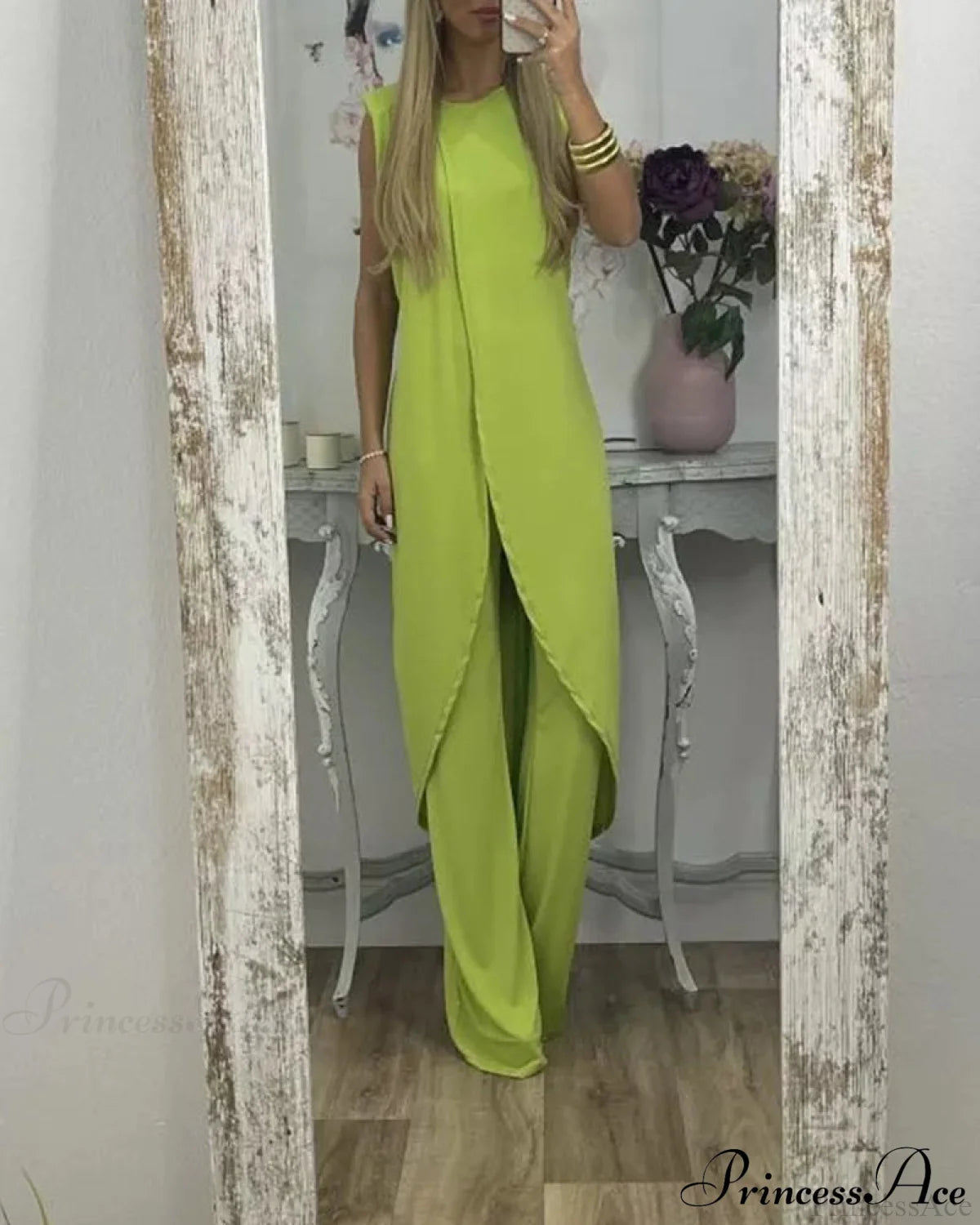Sleeveless two-piece set Green Casual Dresses Clothes Dresses SALE Summer Two-Piece Sets