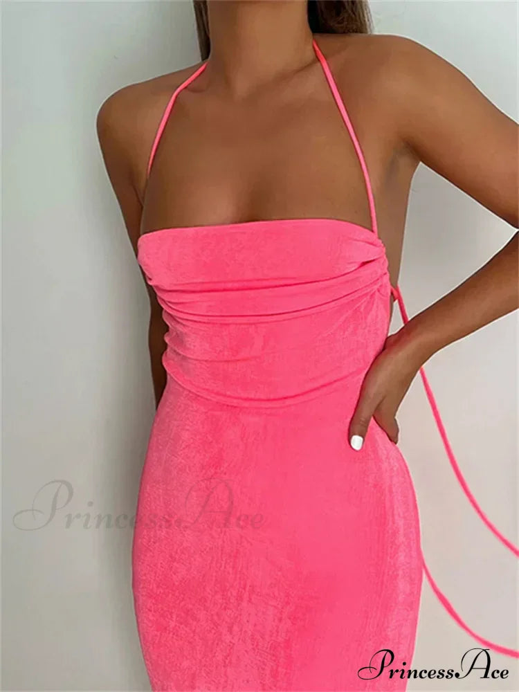 Sleeveless Backless Drawstring Hollow Out Sexy Split Summer Women Party Y2K Beach Vestidos