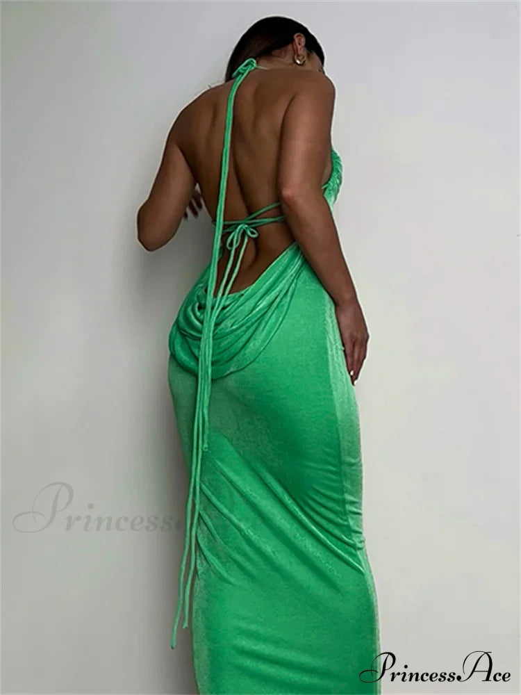 Sleeveless Backless Drawstring Hollow Out Sexy Split Summer Women Party Y2K Beach Vestidos