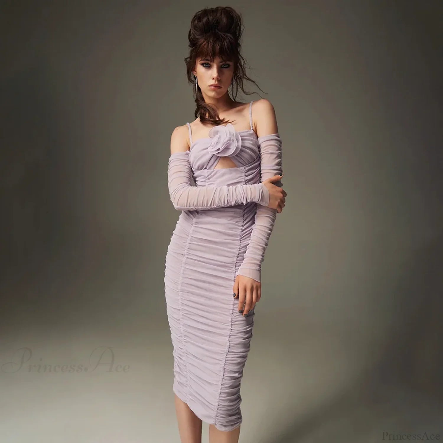 Sleeveless Halter Mesh Evening Party Dress Lavender / Xs Partydress-241208