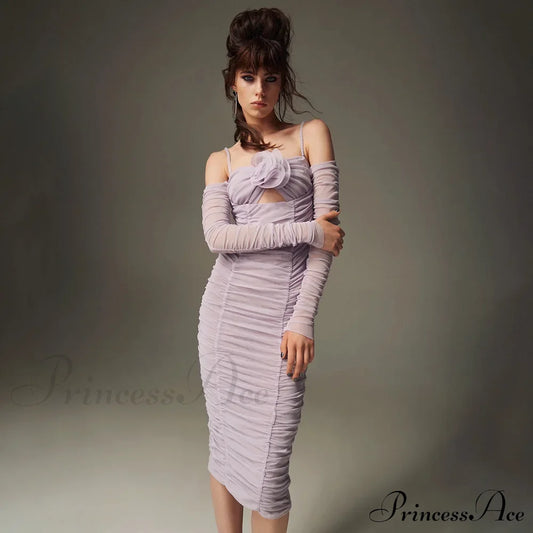 Sleeveless Halter Mesh Evening Party Dress Lavender / Xs Partydress-241208