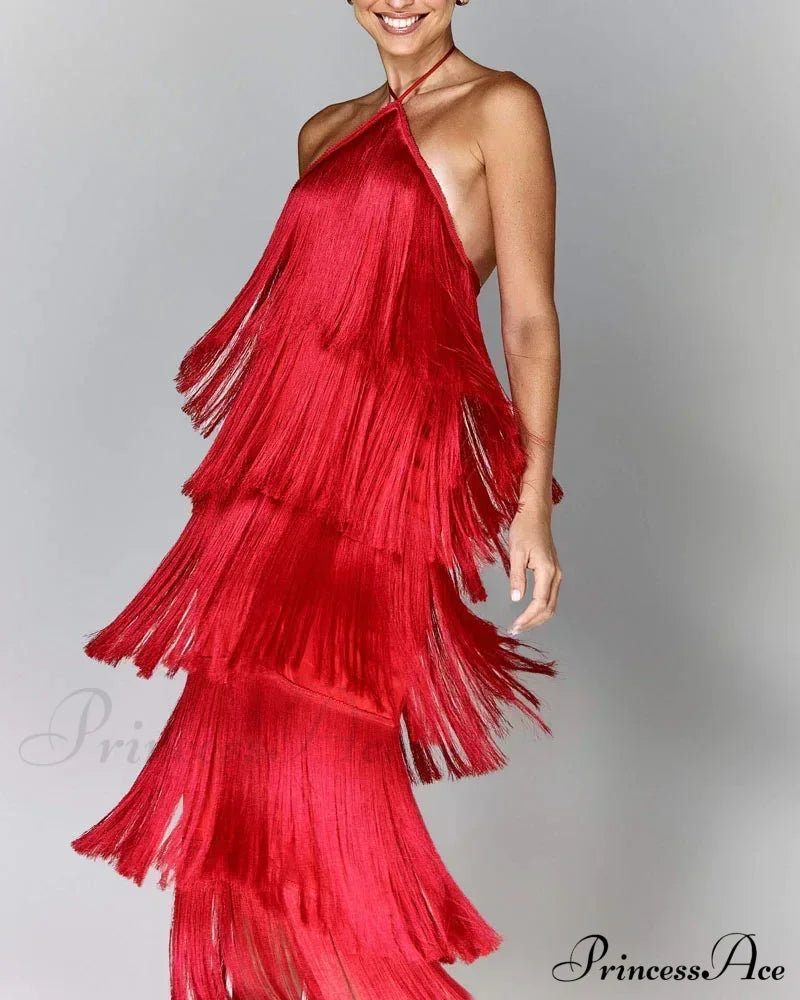 Sleeveless Halter Split Party Dress Red / S Partydress-241208