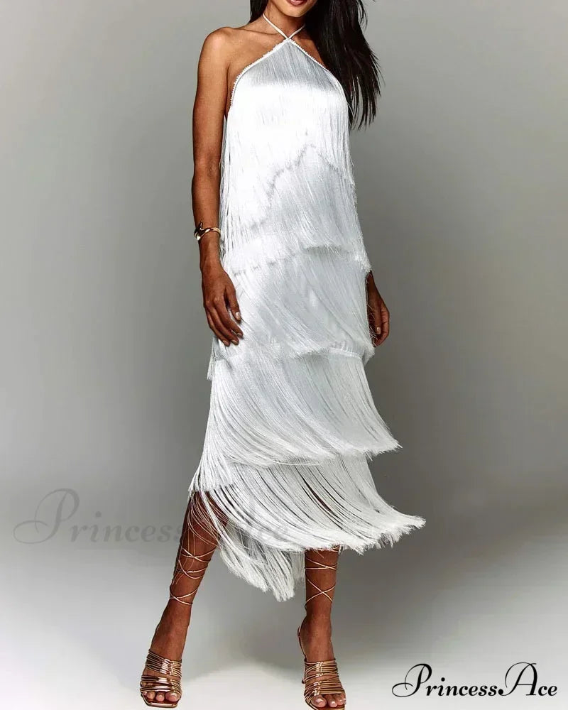 Sleeveless Halter Split Party Dress White / S Partydress-241208