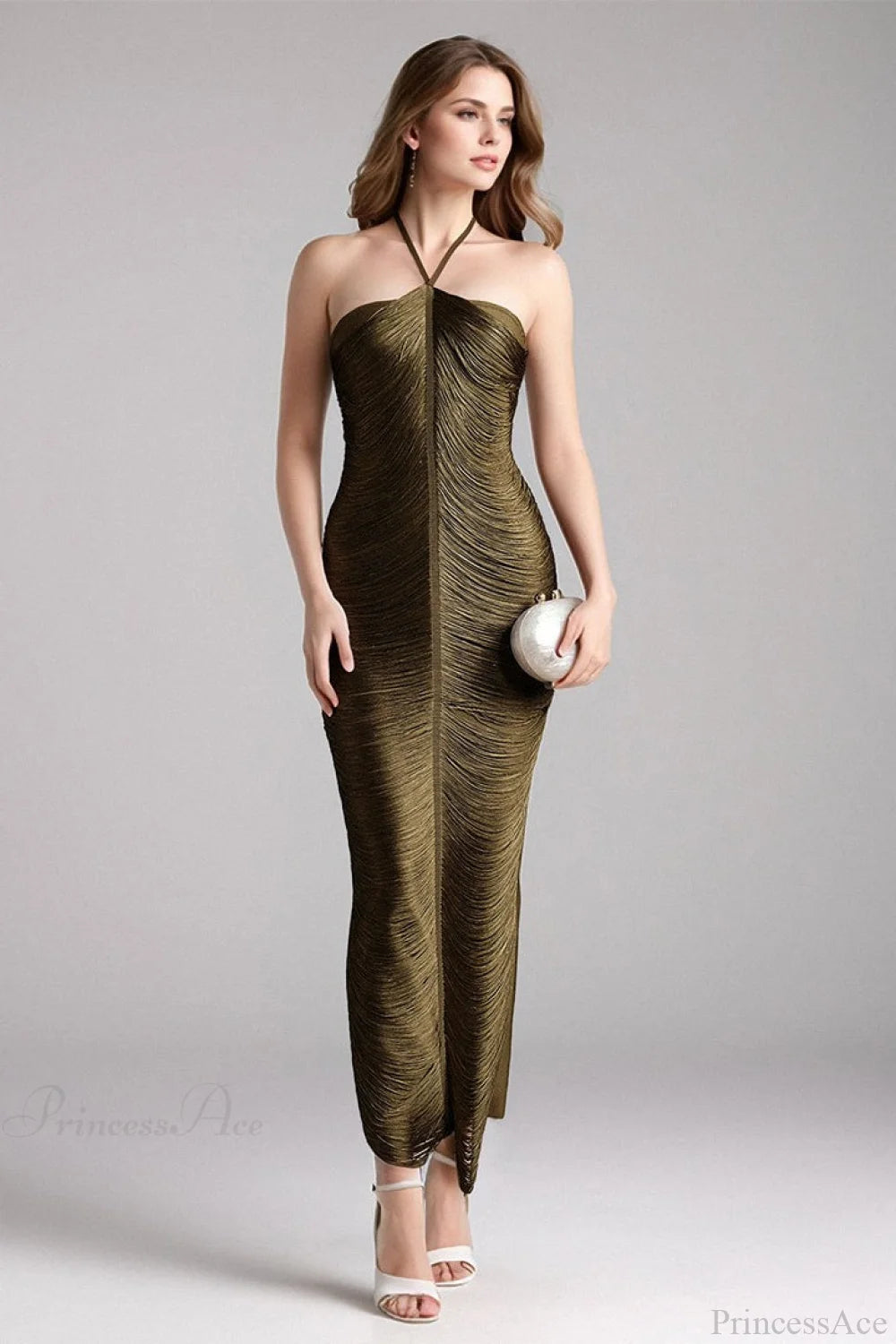 Sleeveless Halter Tassel Fitted Wedding Dress Army green / S