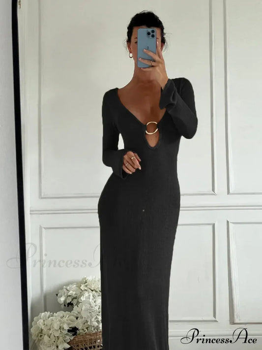 Sleeveless Knitted Tank Maxi Dress Black / S