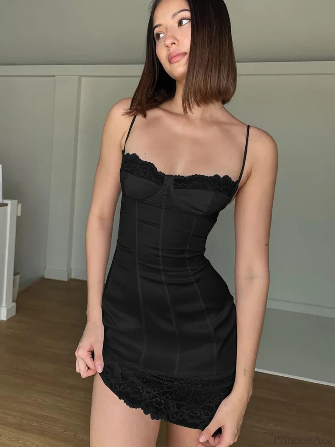 Sleeveless Lace Patchwork Bodycon Vacation Dress Black / S vacationdress-250223