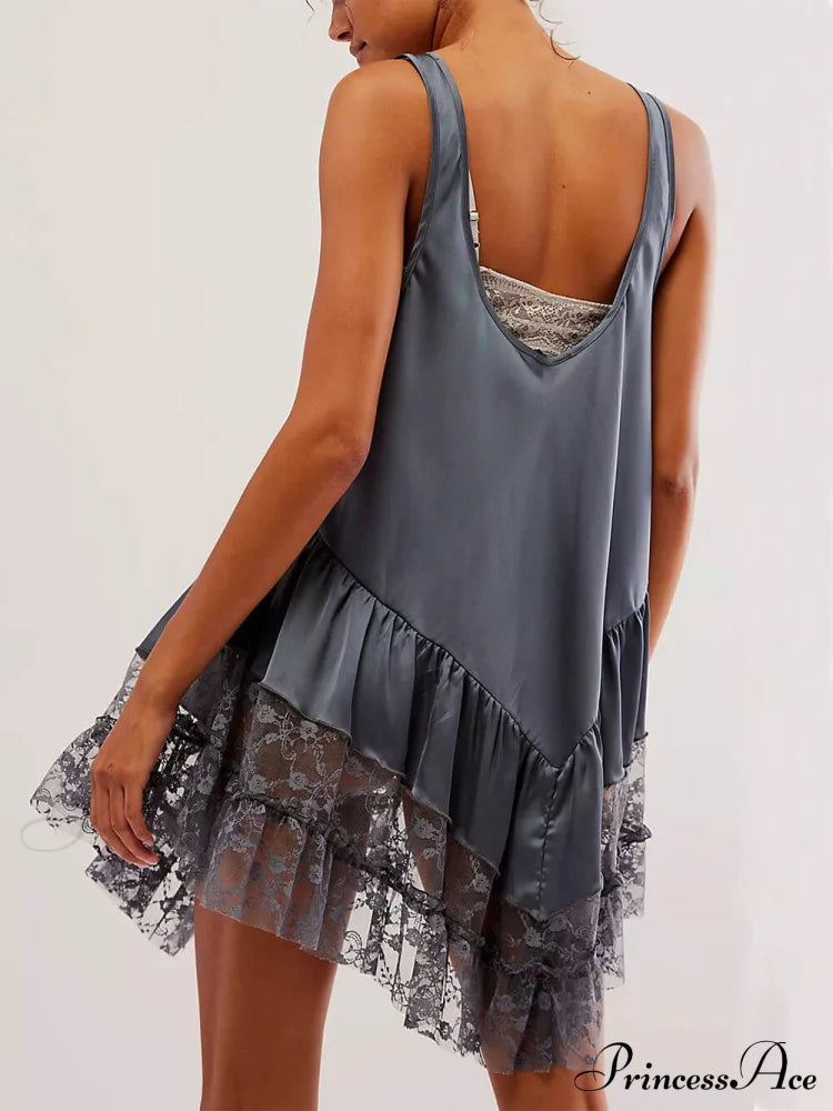 Sleeveless Lace Stylish Panel Mini Dress Dresses