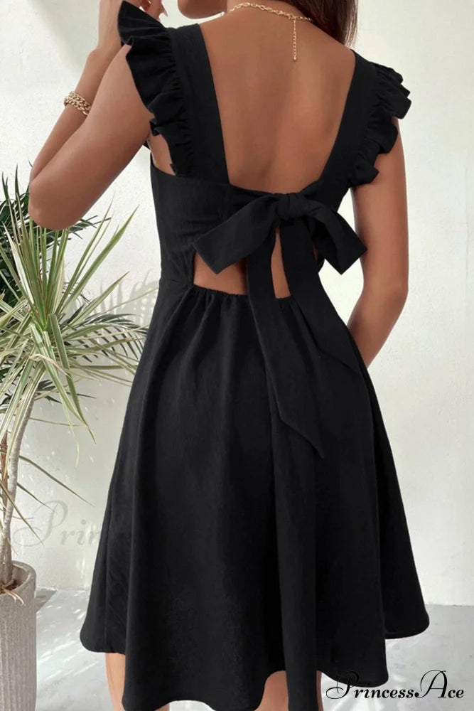 Sleeveless Mini Dress With Ruffle Detail And Tie-Back Black / M Dresses