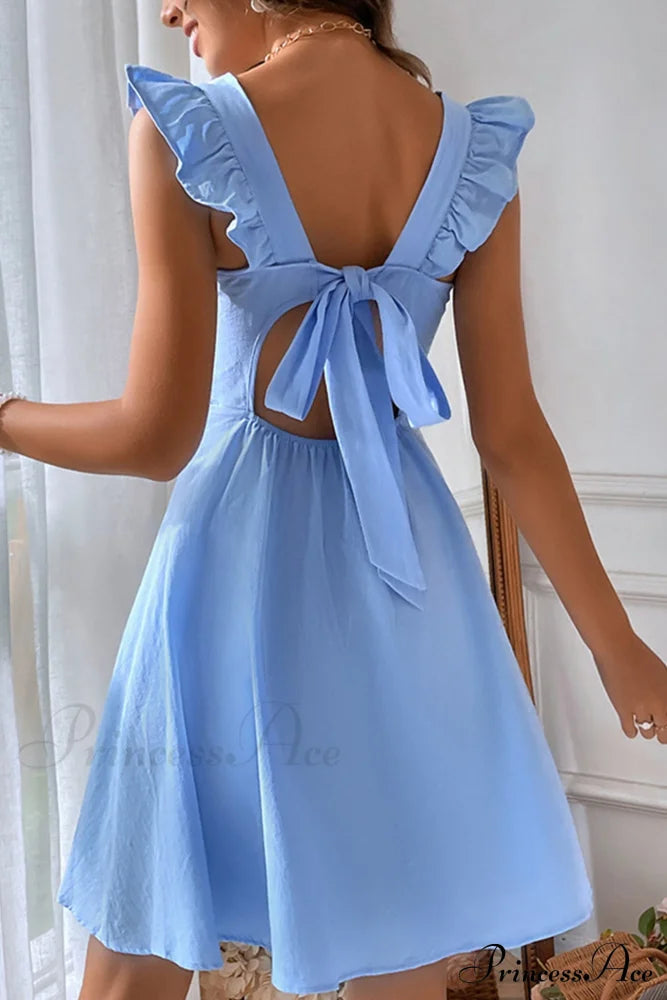 Sleeveless Mini Dress With Ruffle Detail And Tie-Back Sky Blue / M Dresses