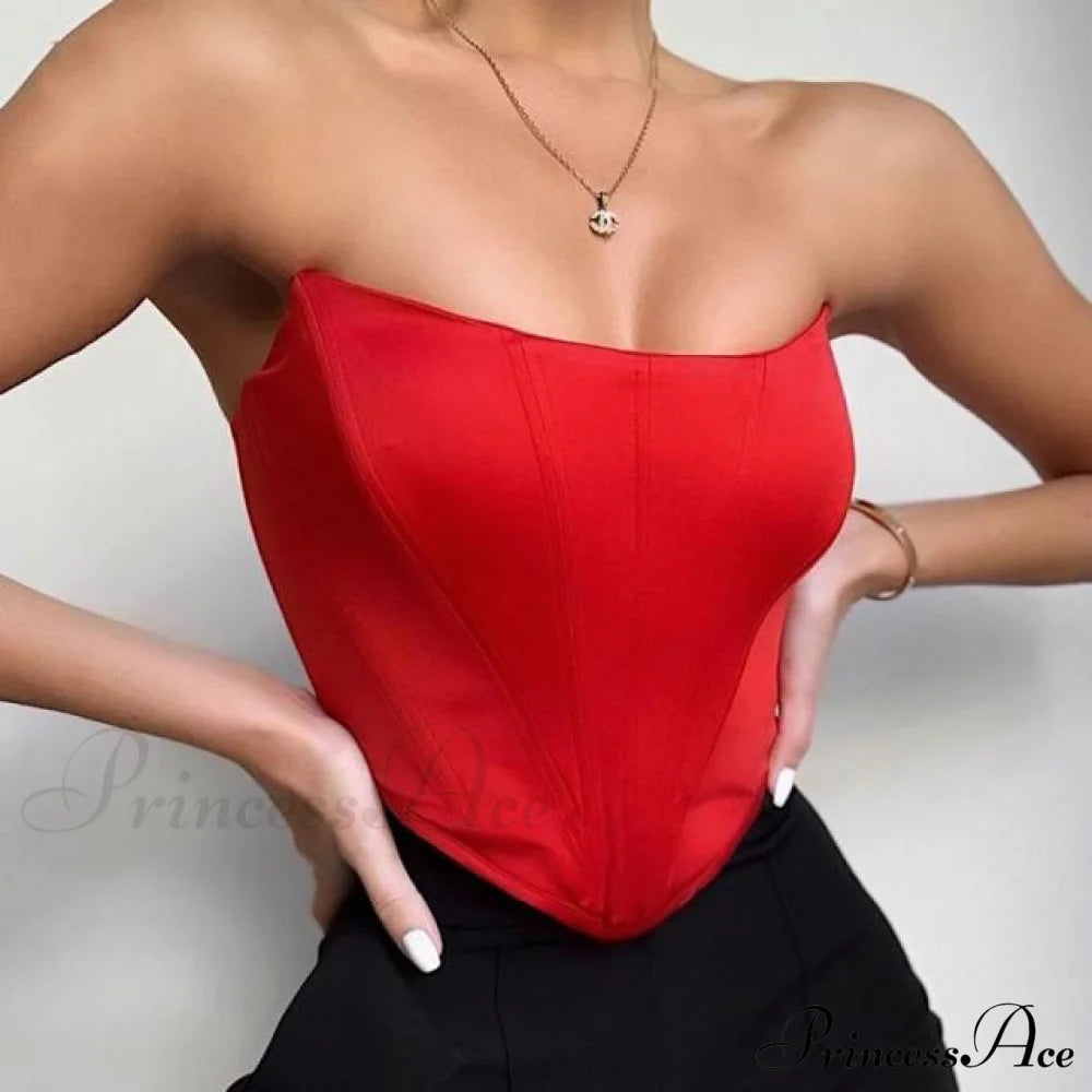 Sleeveless Off Shoulder Velvet Sexy Corset Red / S