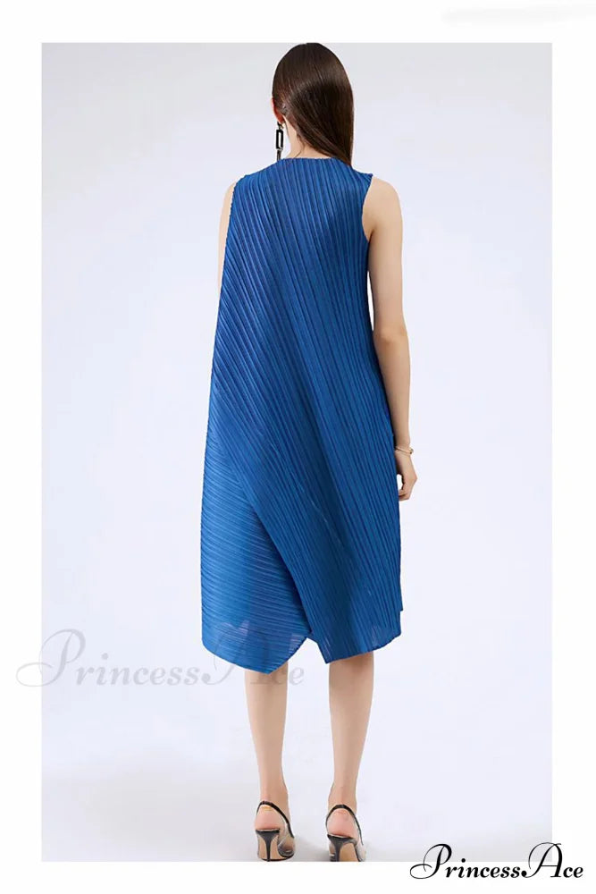 Sleeveless Pleated Midi Dress With Irregular Hem Dresses