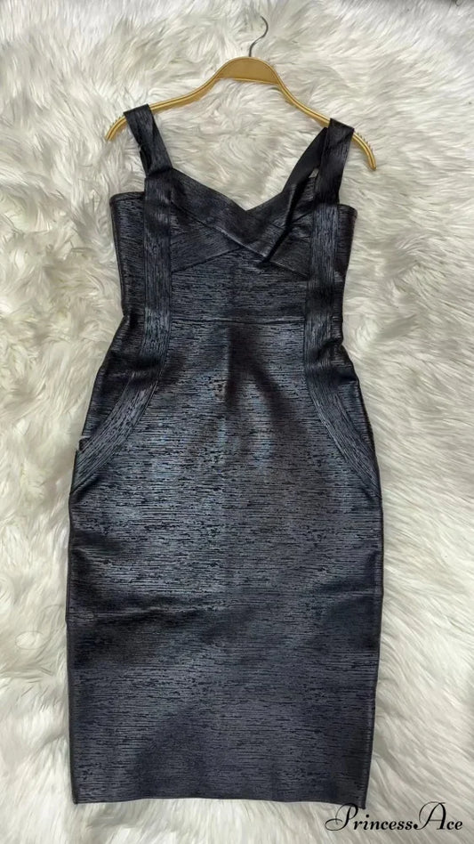 Sleeveless Rayon Bodycon Party Dress Foil Black / S Partydress-241208