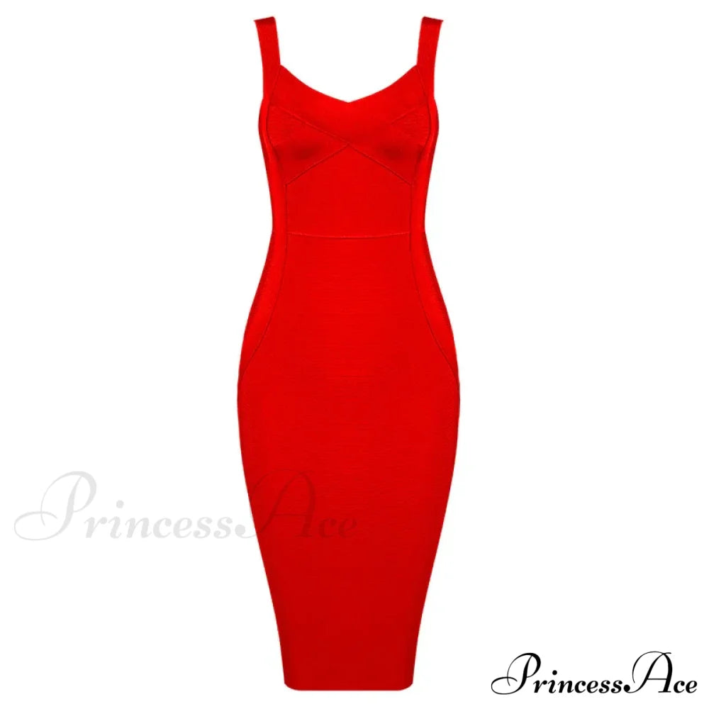 Sleeveless Rayon Bodycon Party Dress Red / S Partydress-241208