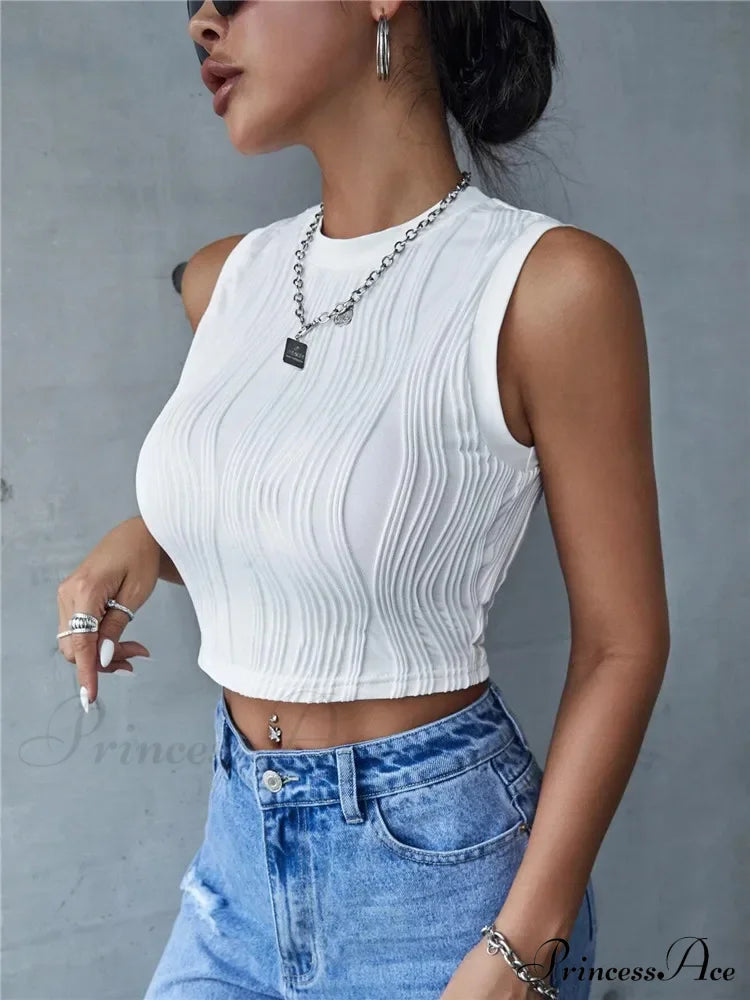 Sleeveless Rib Knit Mock Neck Slim Fit Streetwear Crop Top