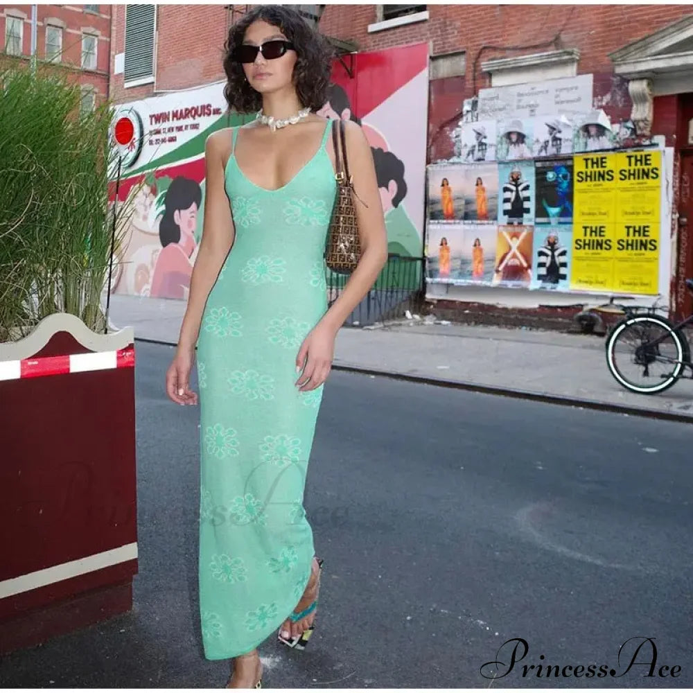 Sleeveless Robe Summer Fashion Elegant Club Party Boho Dress Green / S