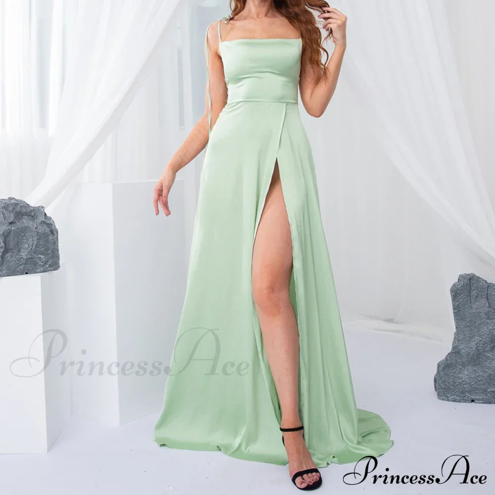 Sleeveless Satin Split Bridesmaids Party Dress Partydress-241208