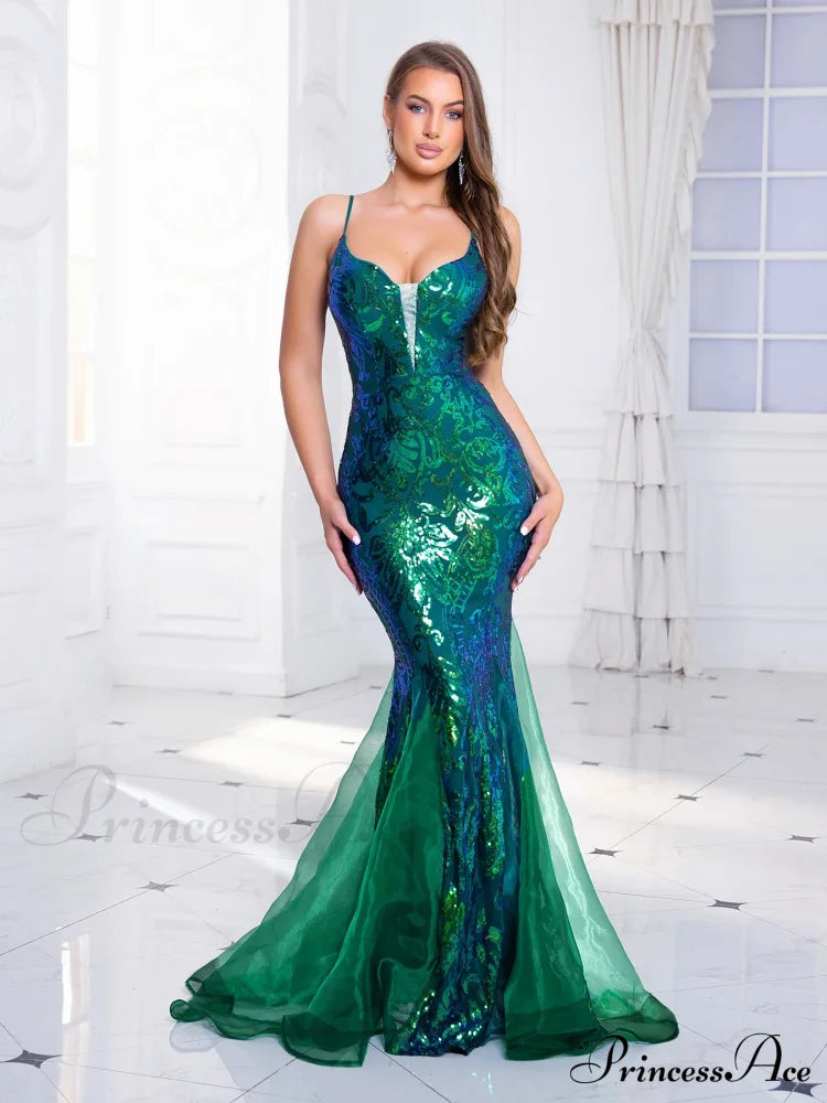 Sleeveless Sequined Mermaid Party Dress Green / S Partydress-241208