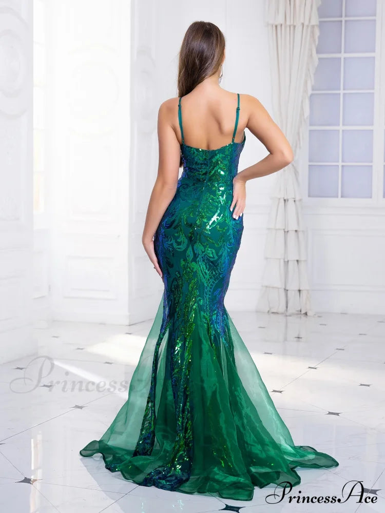 Sleeveless Sequined Mermaid Party Dress Partydress-241208