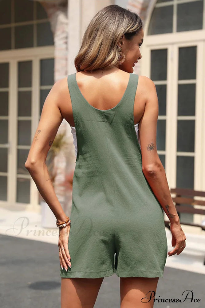 Sleeveless Single-Breasted Rompers