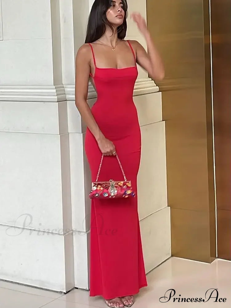 Sleeveless Slip Maxi Dress Red / S