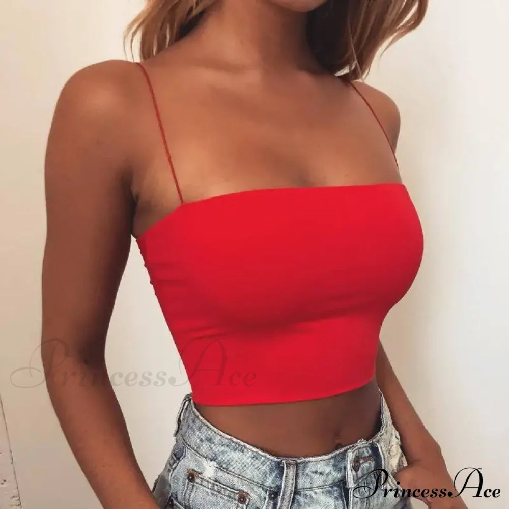 Sleeveless Spaghetti Strap Bodycon Sexy Basic Plain Camisole Crop Top