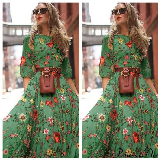 Slim Bodycon Sexy Long Streetwear Plus Size Boho Dress Green / S