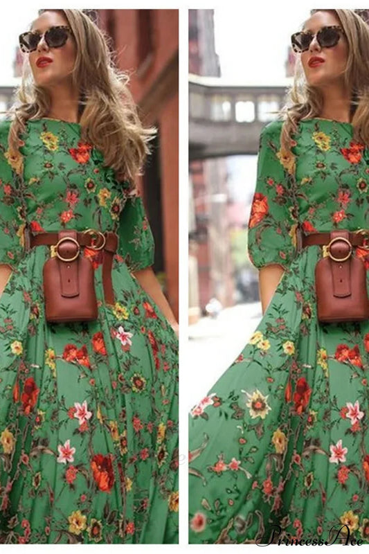 Slim Bodycon Sexy Long Streetwear Plus Size Boho Dress Green / S