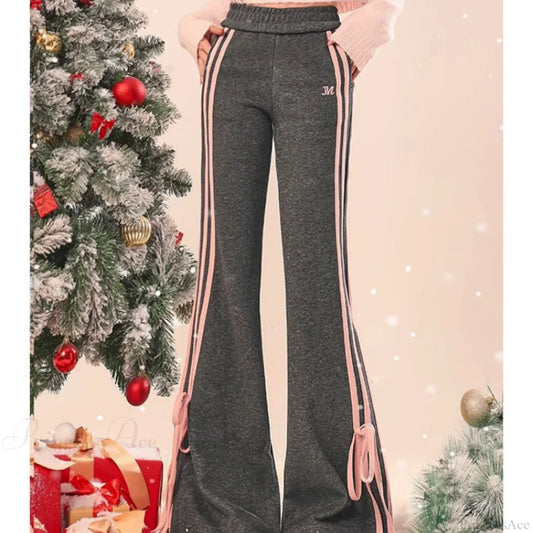 Slim Casual Gray Sports Flared Pants Dark Grey / S (45-50KG)