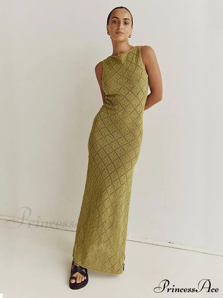 Slim Cocktail Off Shoulder Women’s Maxi Dress Green / One Size