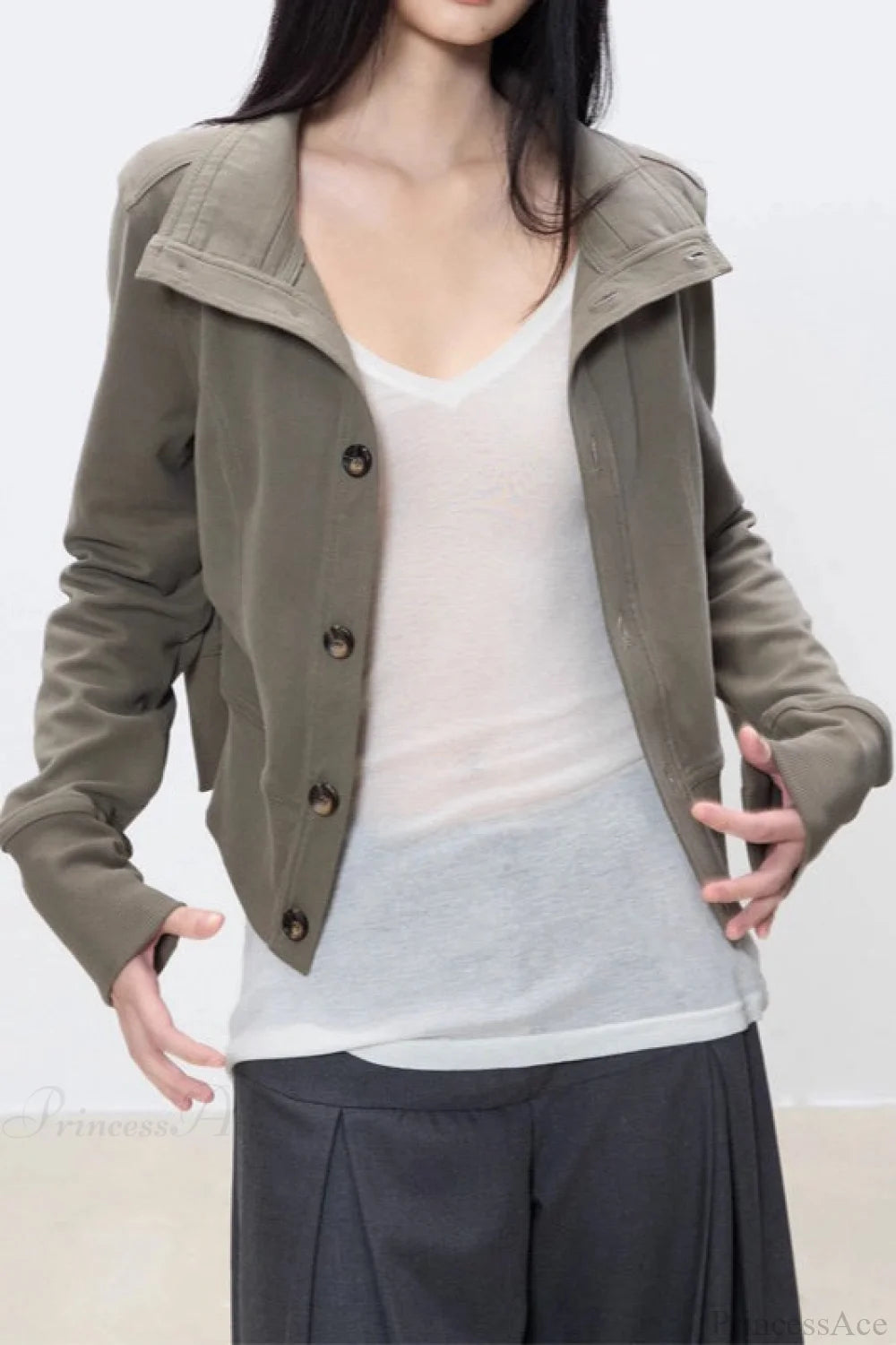 Slim Cropped Turtleneck Casual Jacket