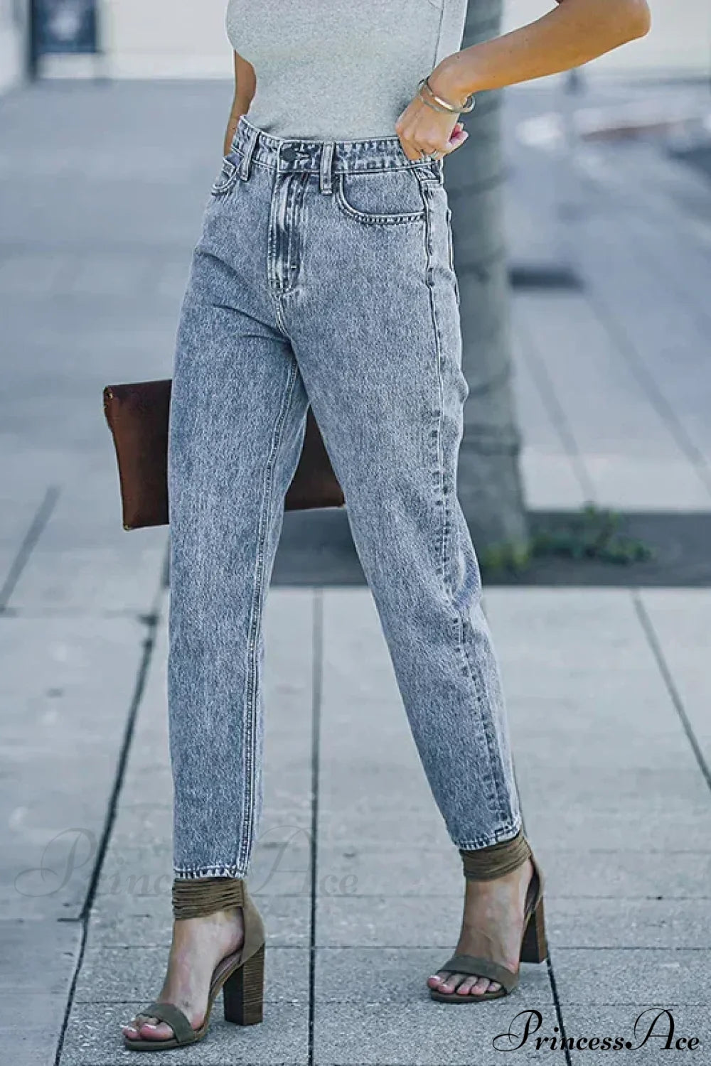 Slim Fit High-Waist Vintage Streetwear Casual Blue Denim Jean